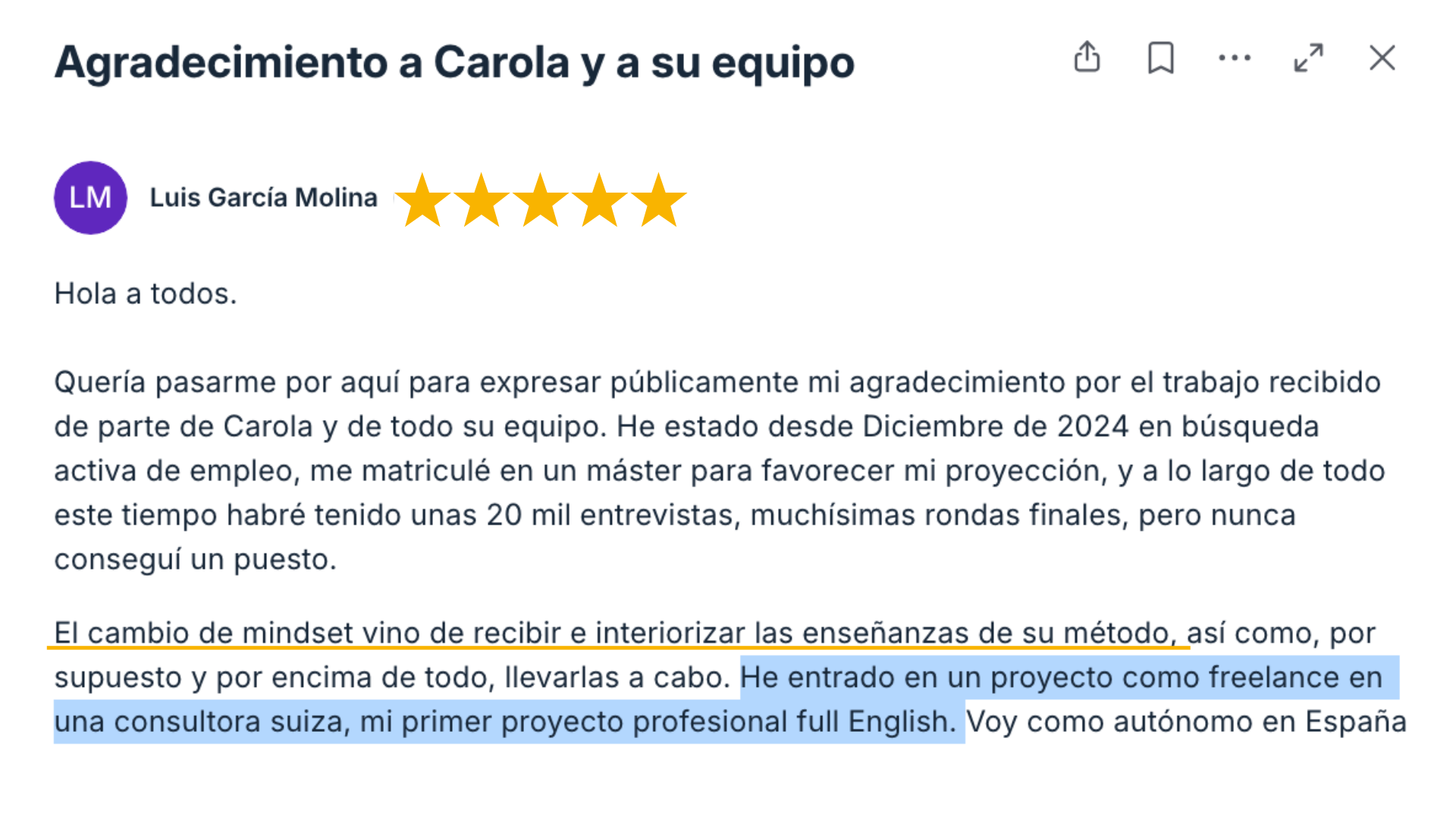 Testimonio de alumna de Talma Academy